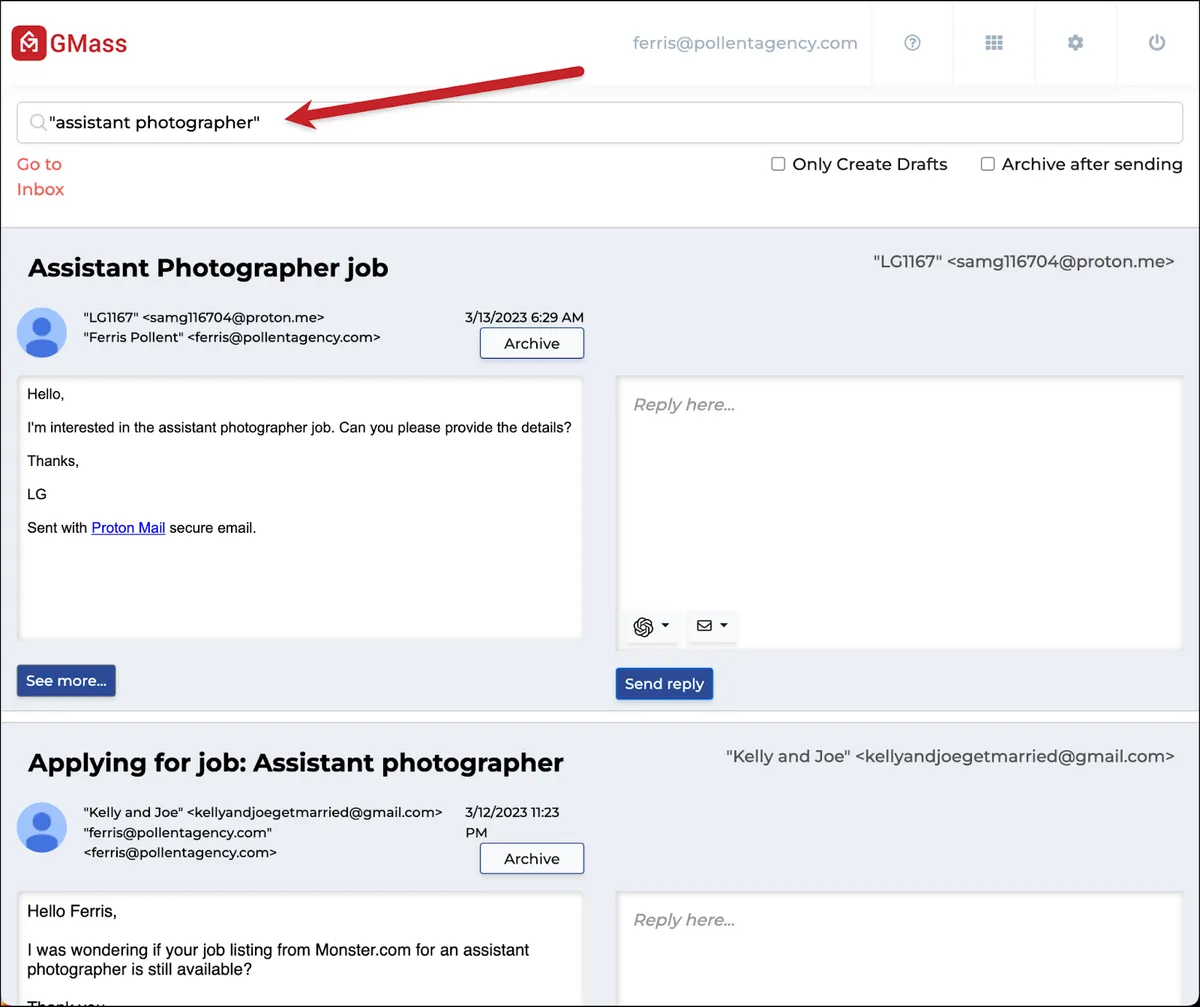 Run a search like you would in Gmail