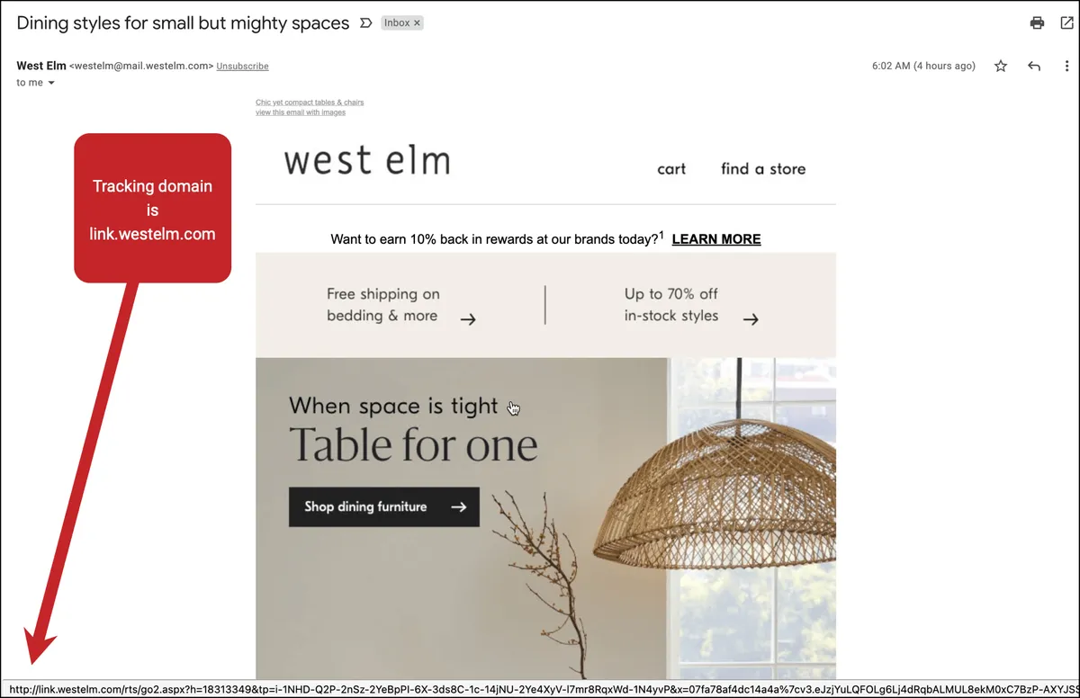 An example of a custom tracking domain