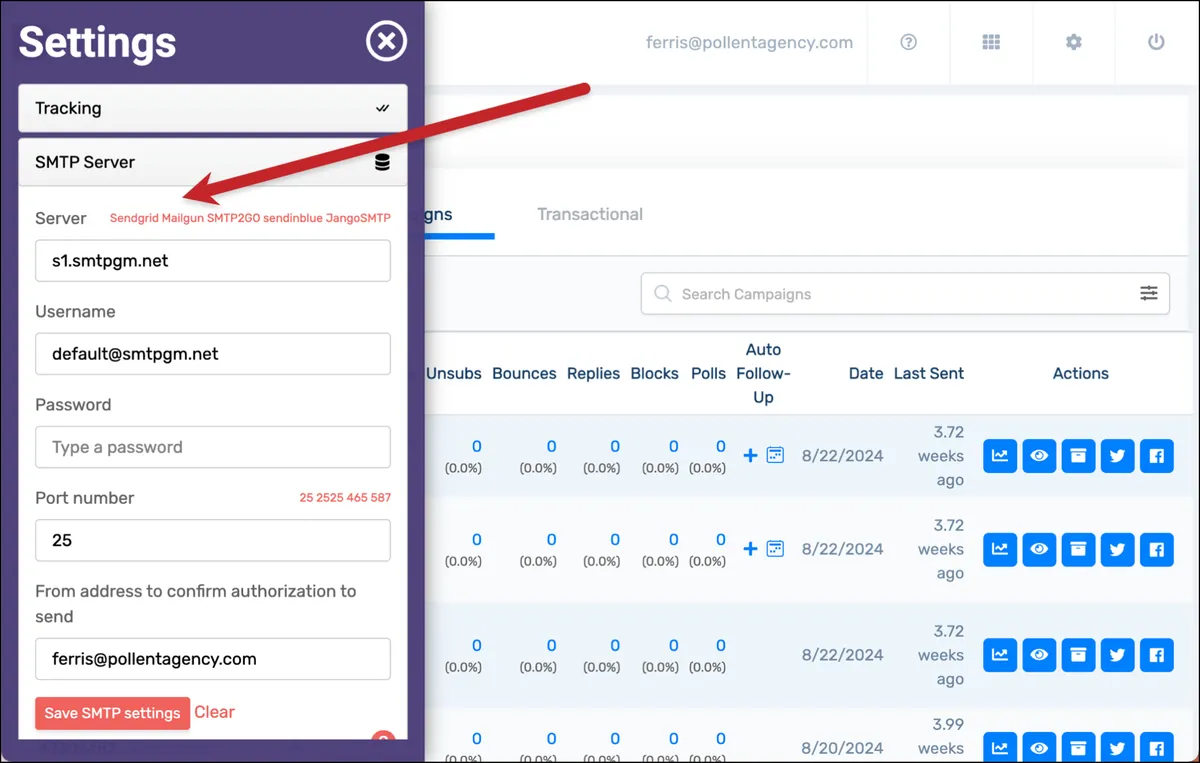 Using an SMTP server
