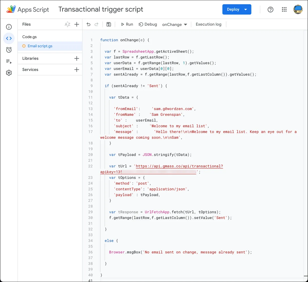 Final code in Google Apps