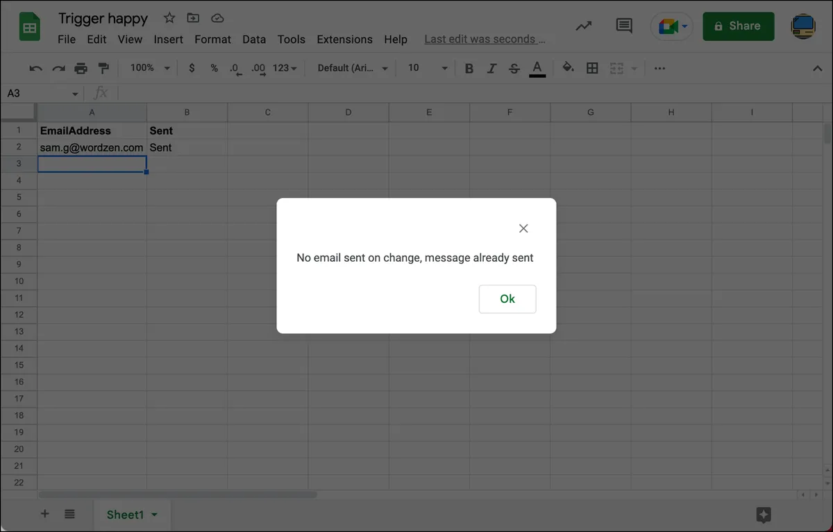 The script won't send multiple emails to one person
