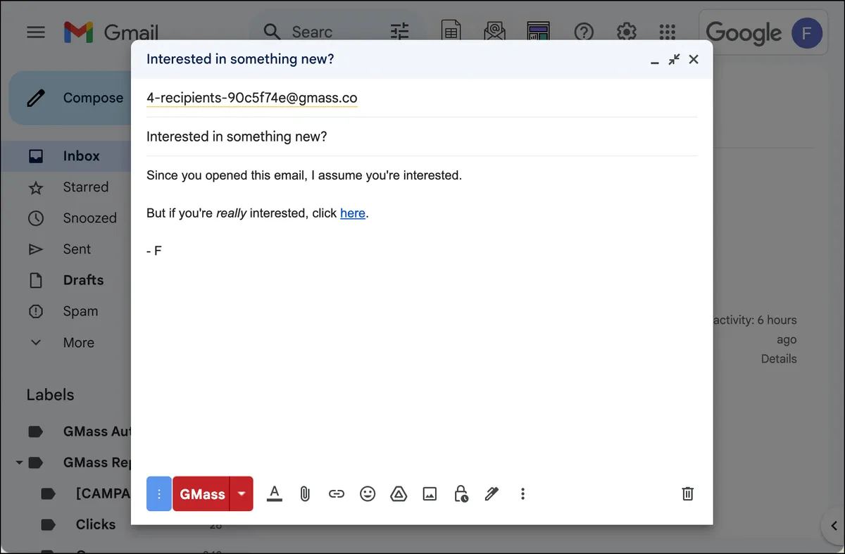 My initial campaign email