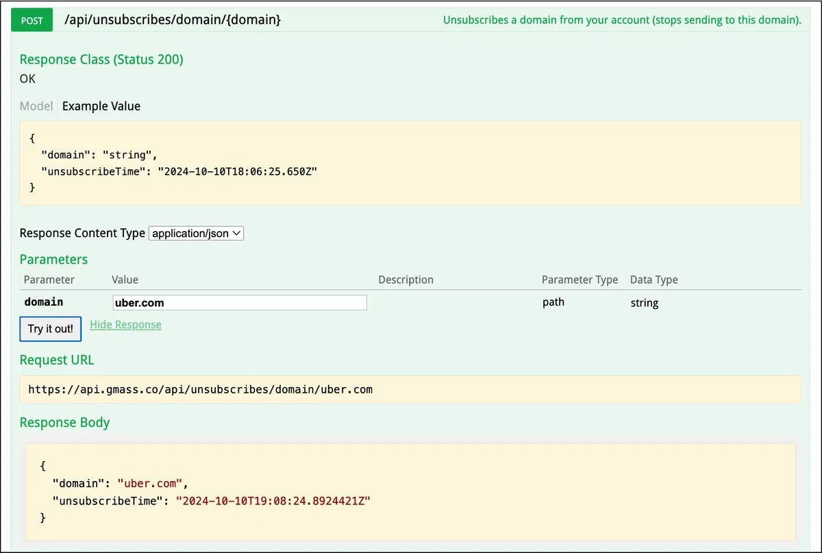 Unsubscribing an entire domain with the GMass API