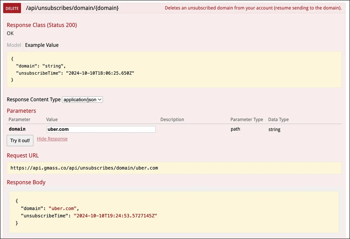 Removing an unsubscribed domain wiht the API