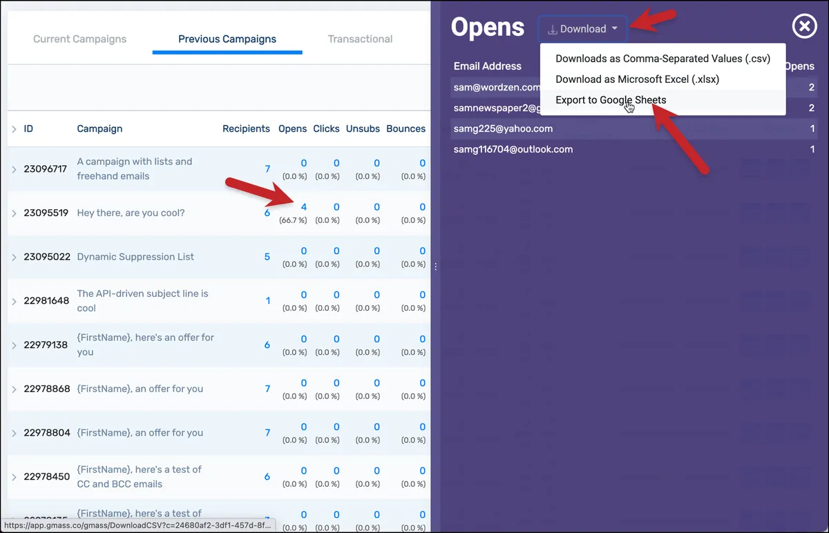 Export from dashboard