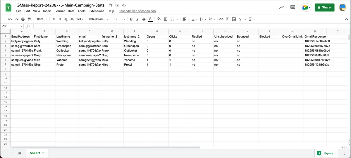 Data in Google Sheets