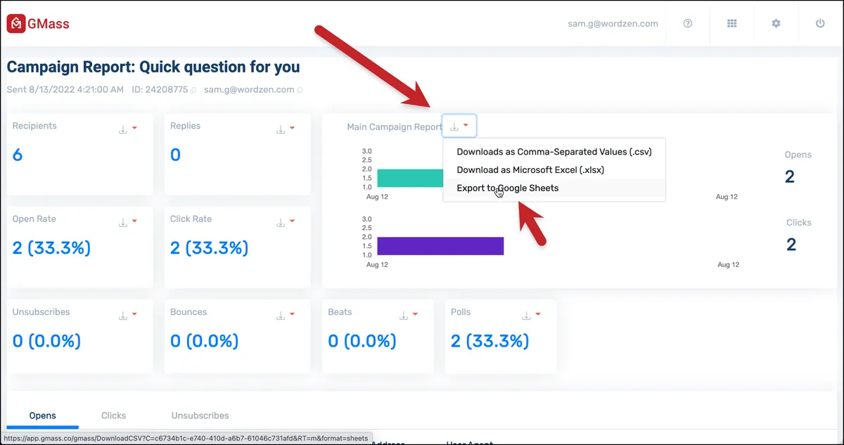 Export your full campaign report to Google Sheets