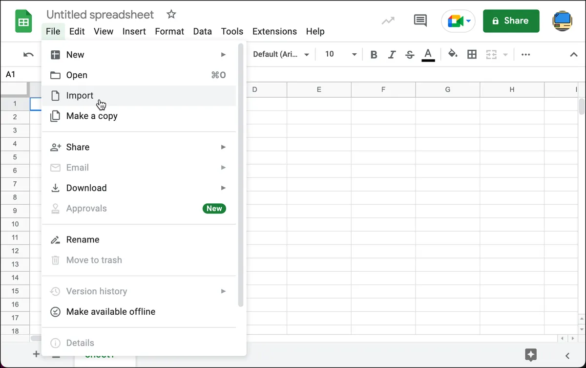 Importing to Google Sheets