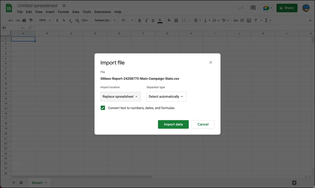 Import options in Google Sheets