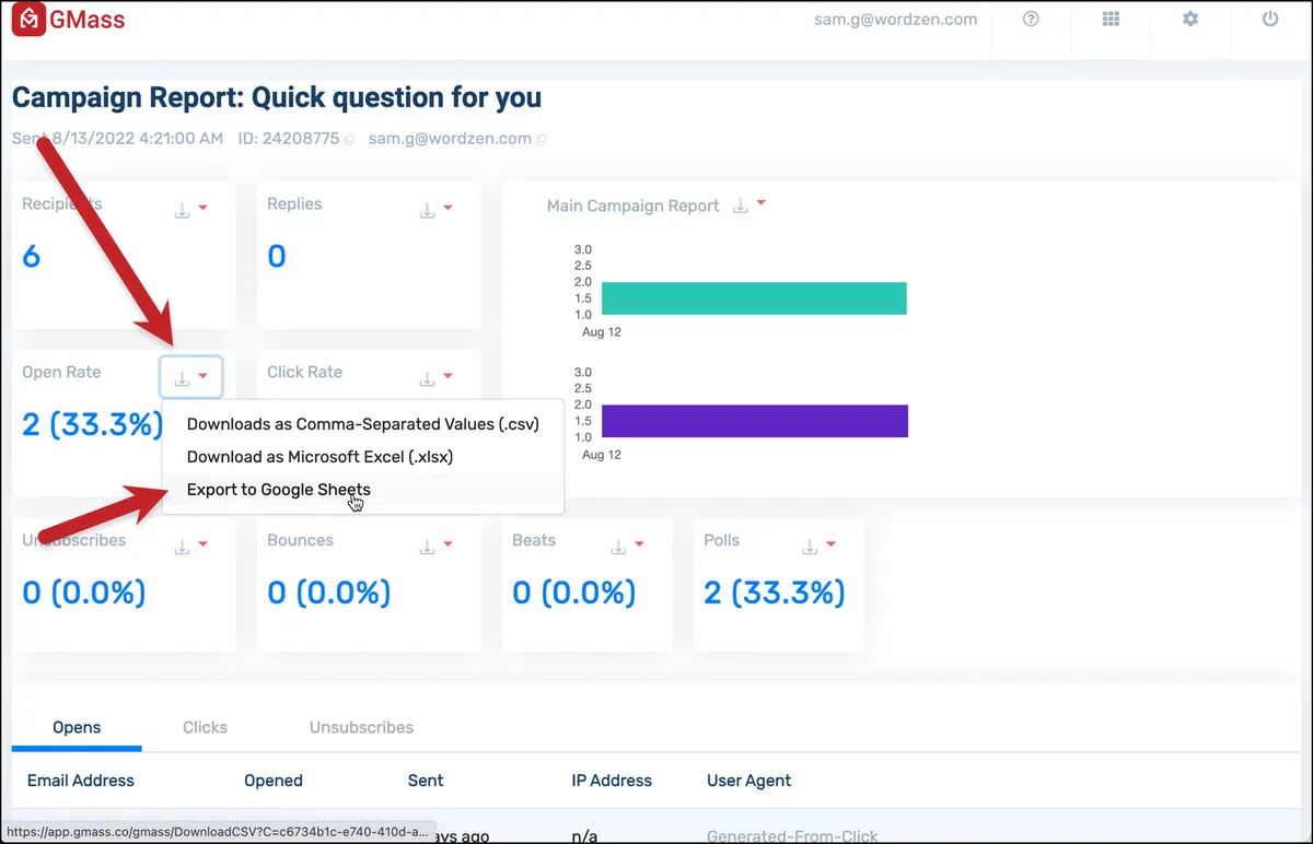 Export to Google Sheet from web-based report