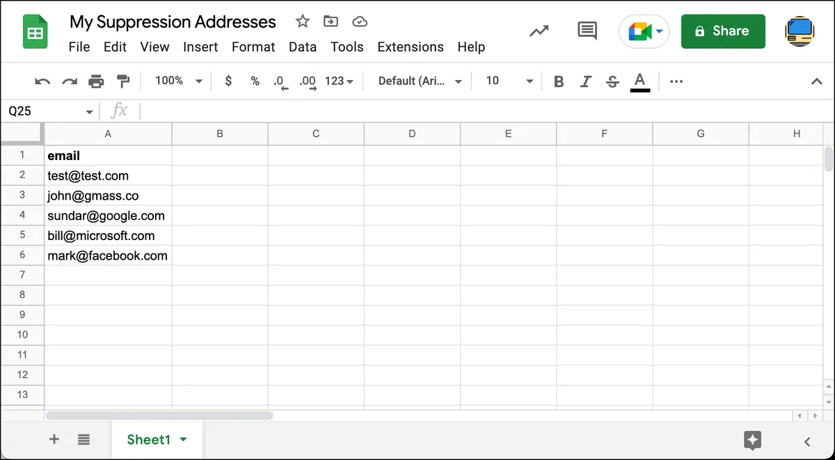 How to use a Google Sheets spreadsheet as a dynamic email suppression list