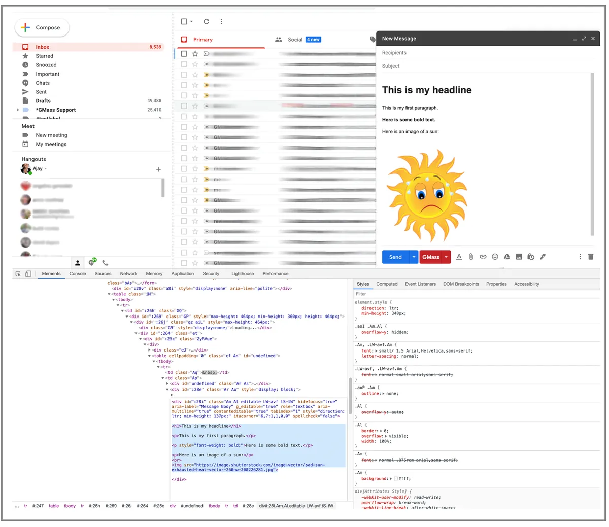 placed customer HTML