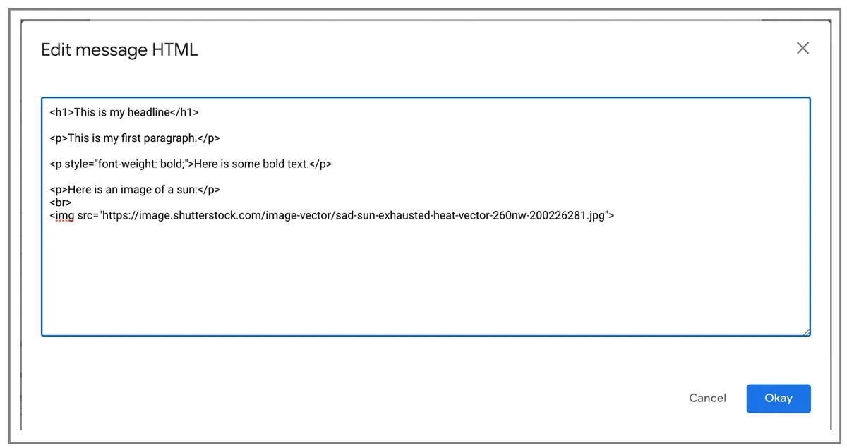 paste custom HTML