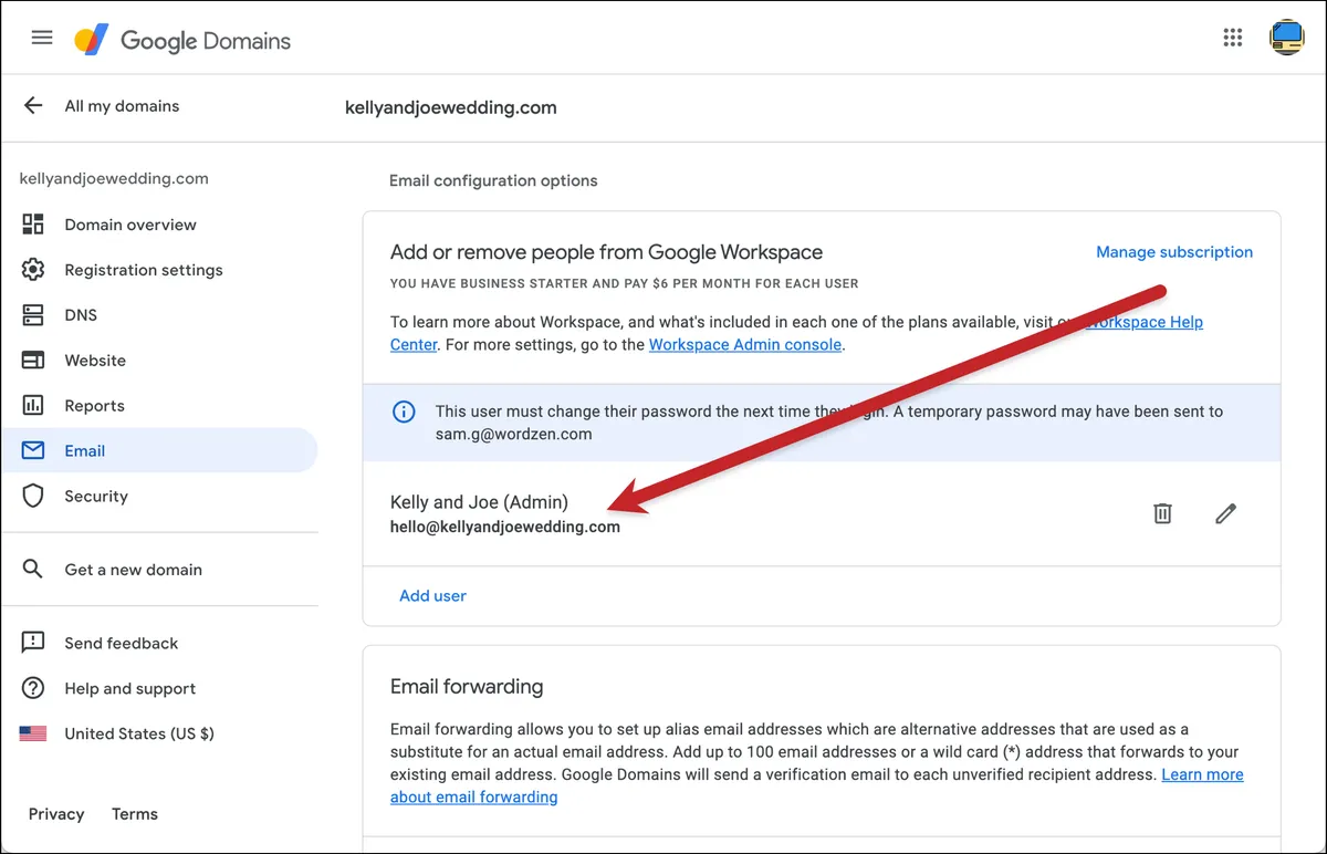 Check the email tab to see your wedding email address in action