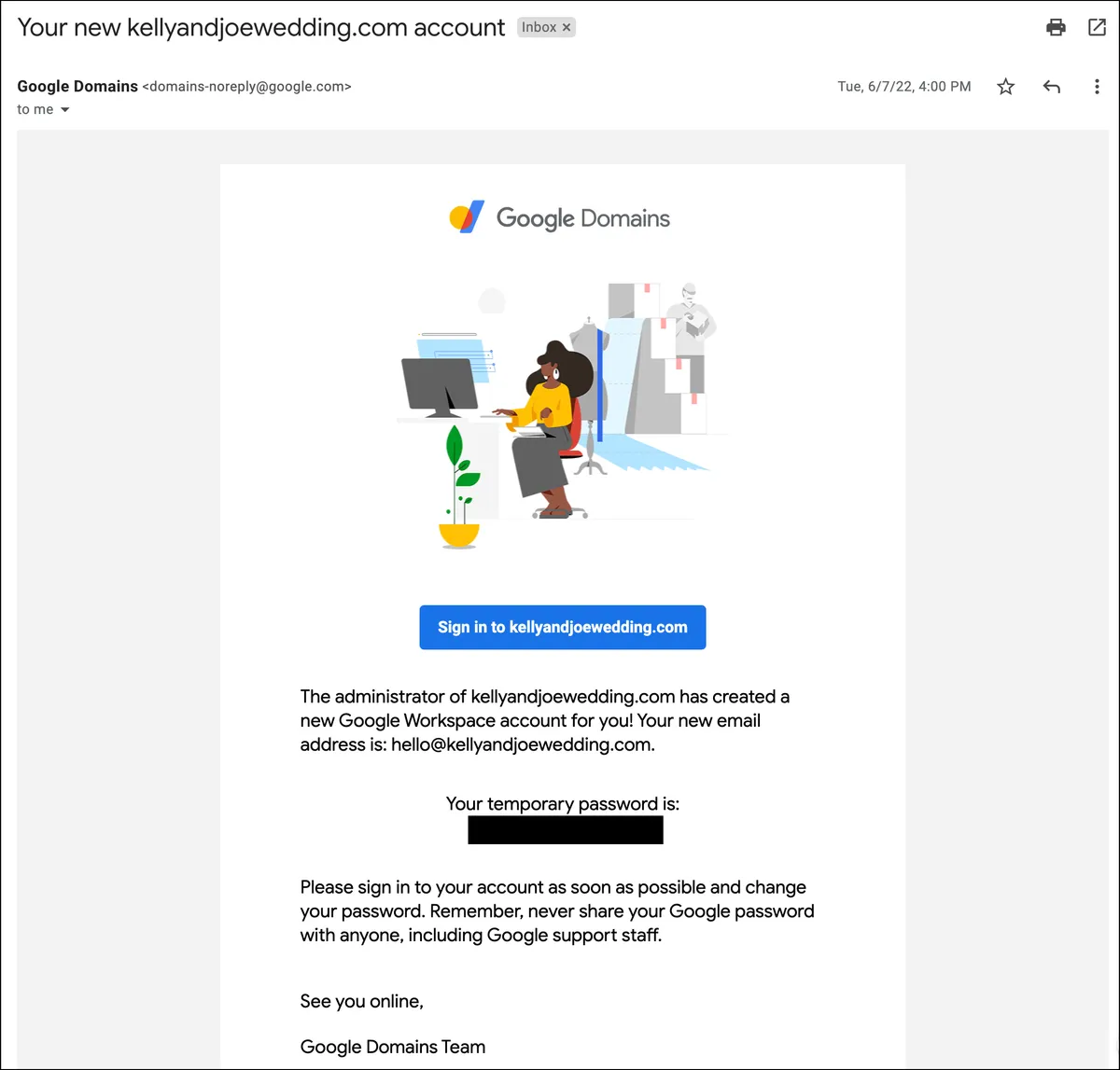 An email with instructions for your new wedding address