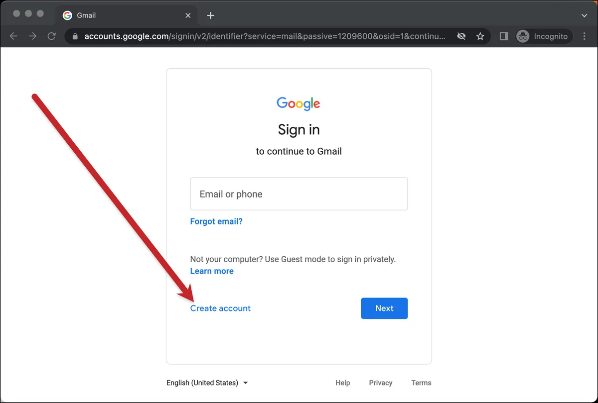 Create an account in Gmail for your wedding email address