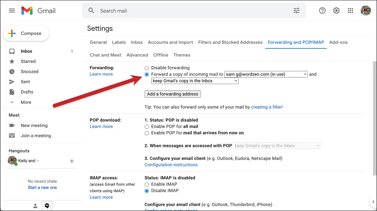 Set up forwarding if you choose