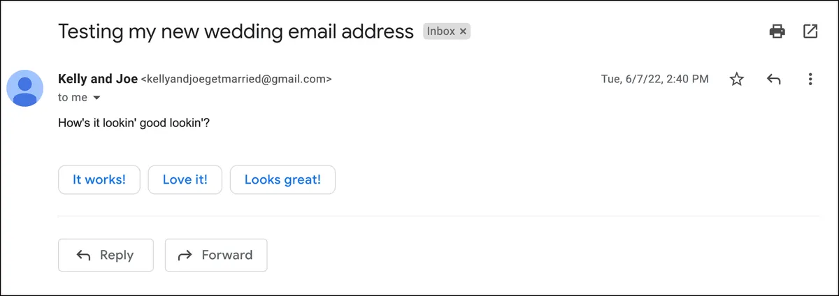 A test email from your new wedding Gmail account