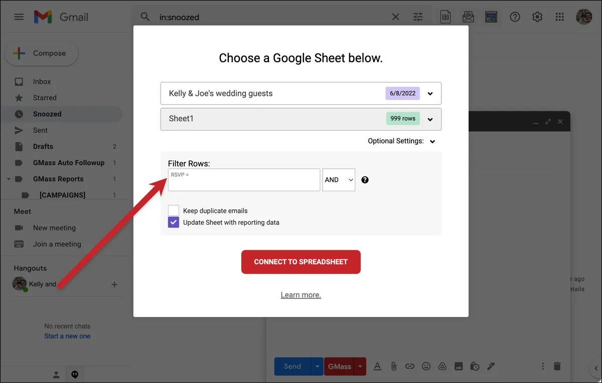 Filter rows based on RSVP status