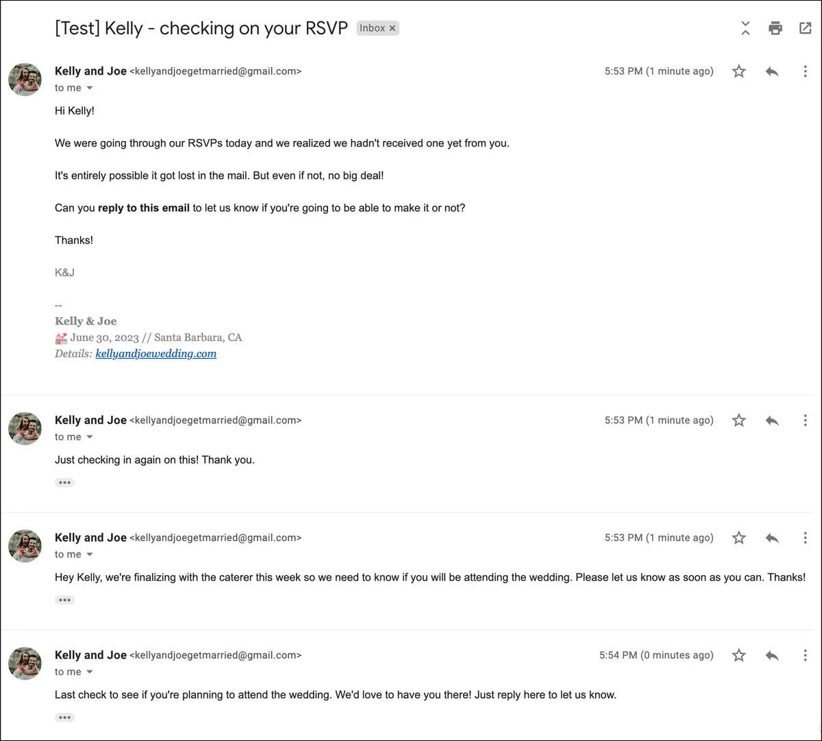 The email RSVP series in action