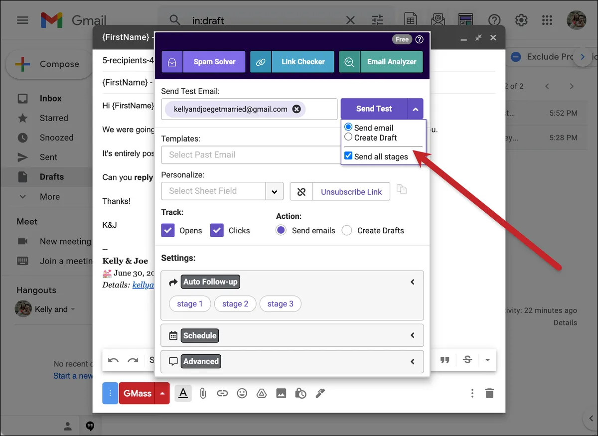Test the entire sequence of emails