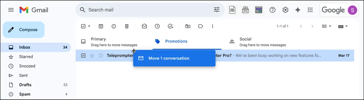 Move a conversation to a different tab