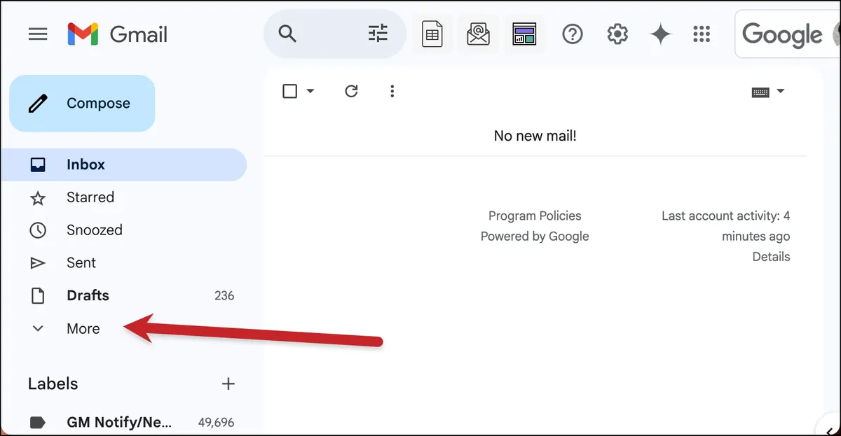 Click More in the sidebar to see the spam folder