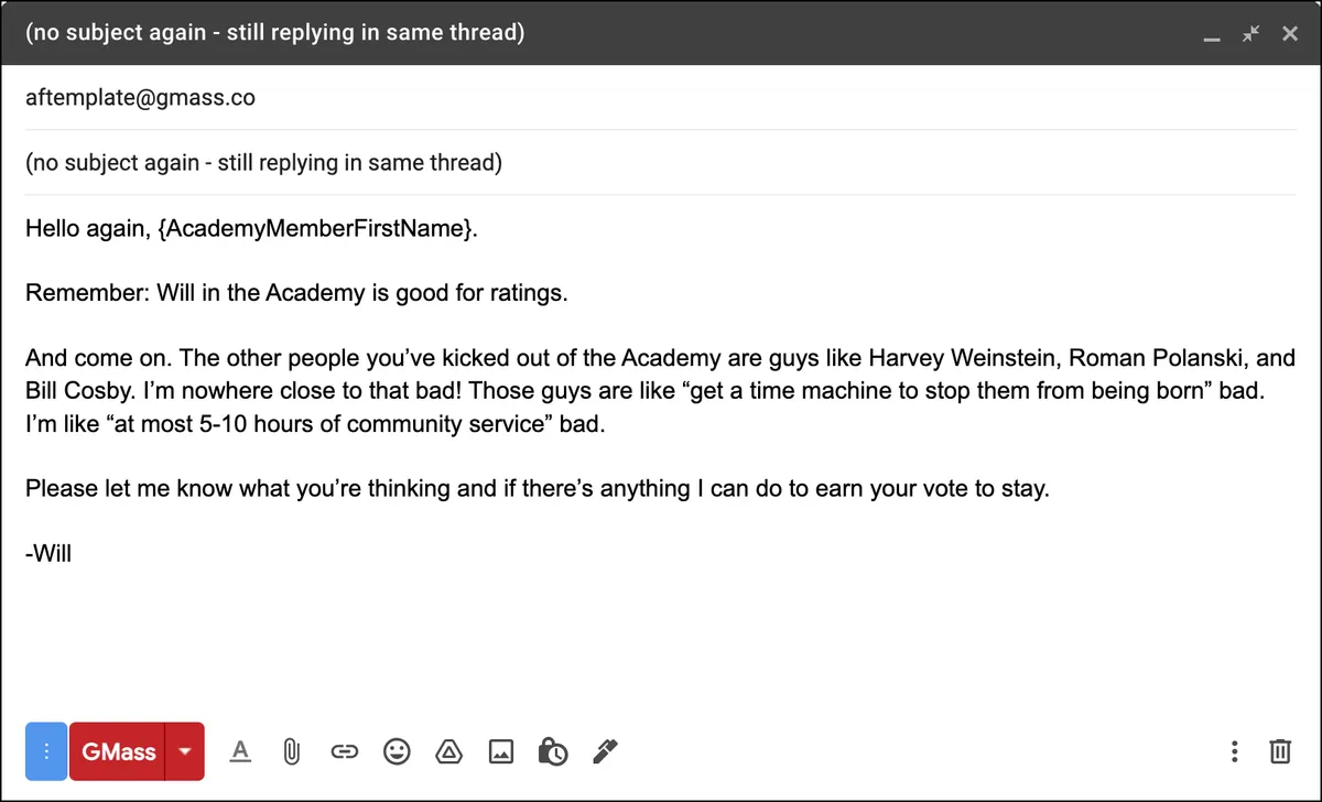 Will Smith's fourth cold email
