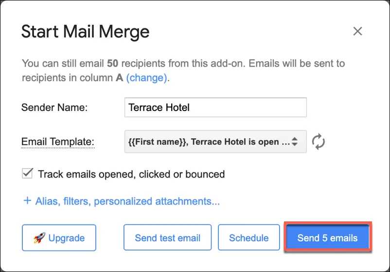 An example of YAMM's very limited options